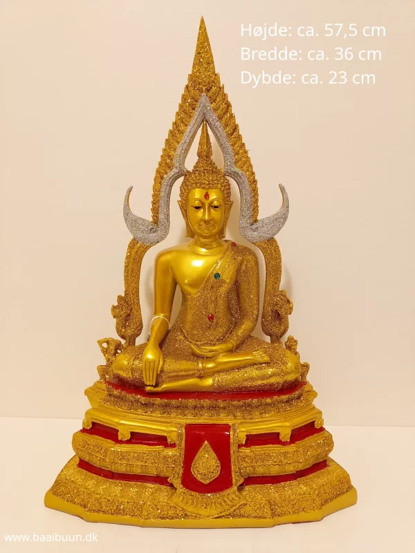 bb100009 siddende buddha gylden med rød og pink farver