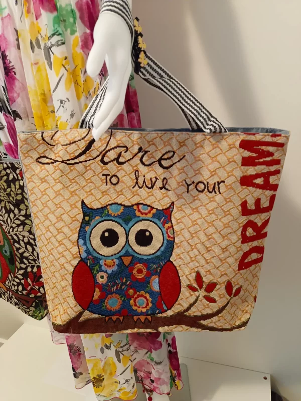 bb100121 Dare to live your dream - Stoftaske med uglemotiv bb100121 Dare to live your dream - Stoftaske med uglemotiv