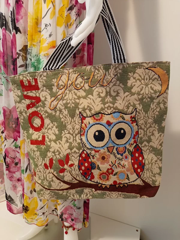 bb100123 "Love You" - Stoftaske med uglemotiv bb100123 "Love You" - Stoftaske med uglemotiv