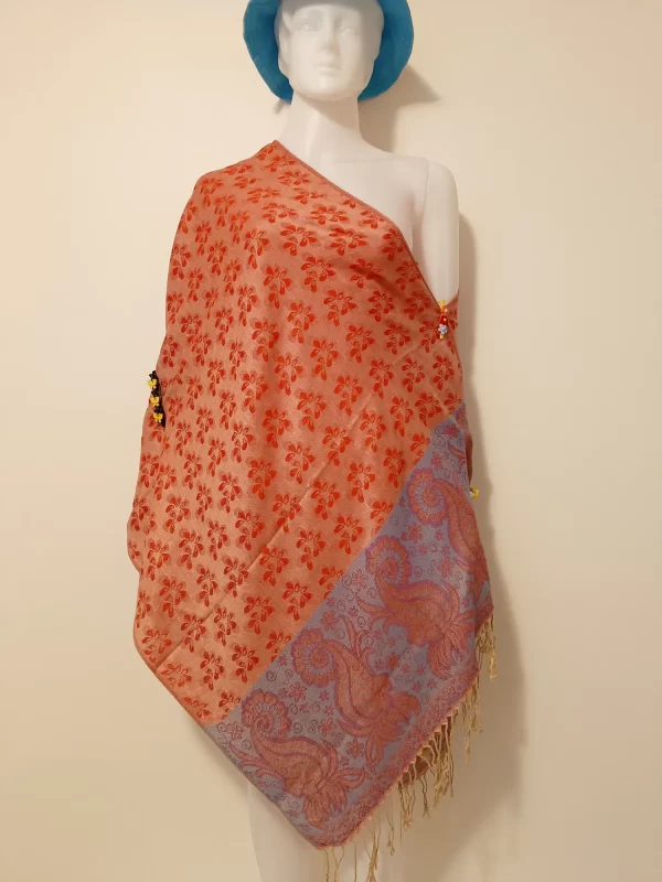 bb100202 Mønstret imiteret cashmere stof med frynser, der kan bruges f.eks. som sjal, tørklæde oa. Style 02