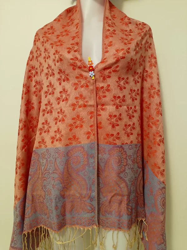 bb100202 Mønstret imiteret cashmere stof med frynser, der kan bruges f.eks. som sjal, tørklæde oa. Style 02